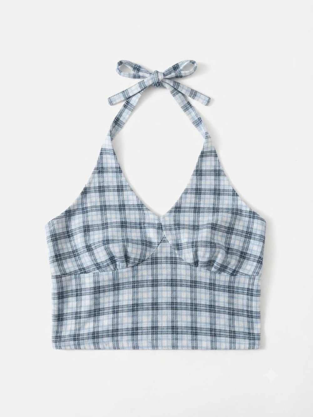 Hollister Blue White Plaid Halter Crop Top Size M Tie Neck Y2K Cute